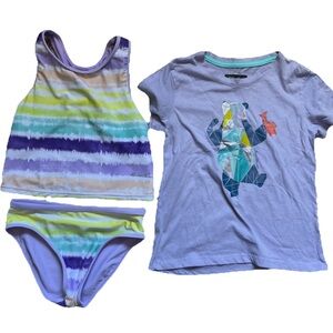 Eddie Bauer Little Girls Swimsuit Bundle Small (7/8) Tie Dye Stripe Bikini & Tee